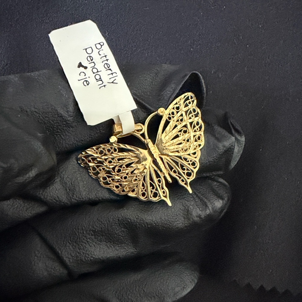 Gold Butterfly Pendant Necklace - Elegant Filigree Design